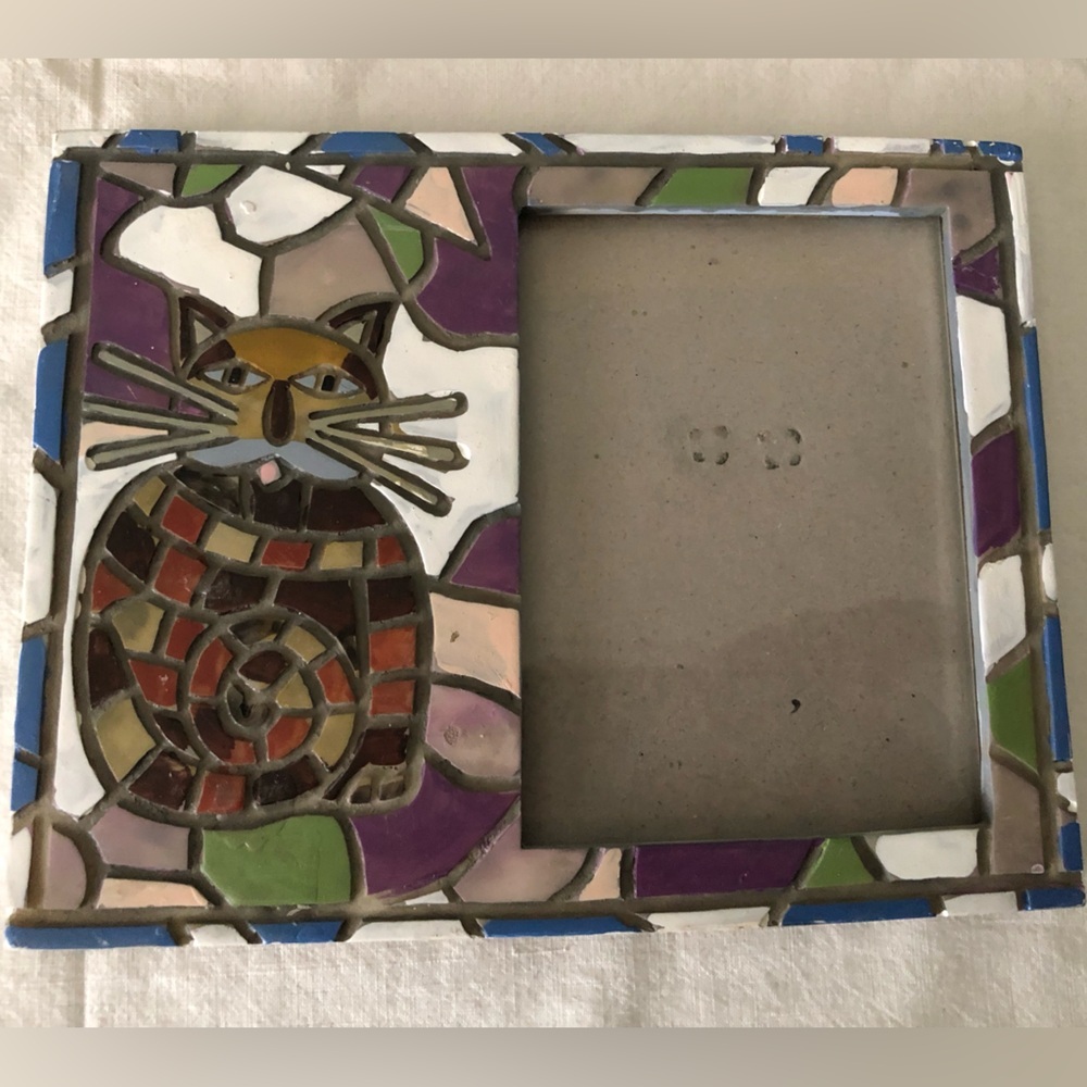 Vtg Faux Mosaic Cat Pic Frame